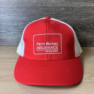 Farm Bureau Insurance Hat Cap Snap Back Red White Mesh Trucker Promo Mens Logo